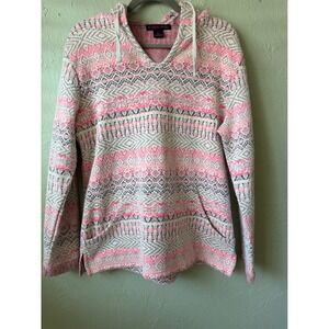 Rock & Roll Cowgirl Women's Southwestern Print Hoodie Size L Pink White Gray